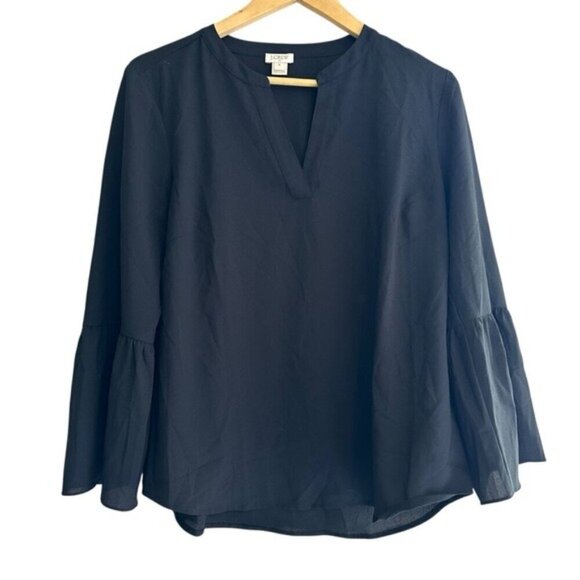 J. Crew Tops - J. Crew Top Womens Size Medium Black Long Sleeve Bell Flare Cuffs Boat Neck